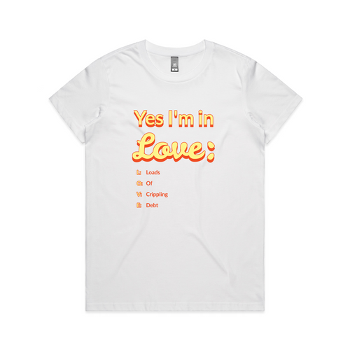 Yes I'm In Love Tee by Lonely Kids Club. All clothing from our T-shirts to our shorts and hoodies are ethically made, and printed packed and shipped from Sydney.