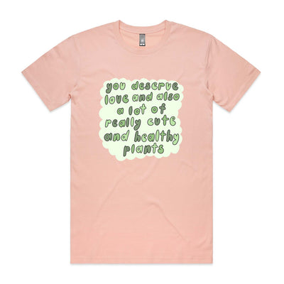 You Deserve Love And Plants Tee by Lonely Kids Club. All clothing from our T-shirts to our shorts and hoodies are ethically made, and printed packed and shipped from Sydney.