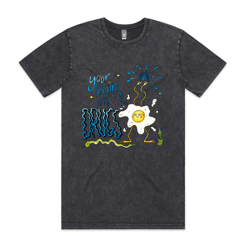 Your Brain On Drugs Tee by Lonely Kids Club. All clothing from our T-shirts to our shorts and hoodies are ethically made, and printed packed and shipped from Sydney.