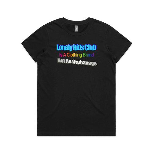 Not An Orphanage Tee by Lonely Kids Club. All clothing from our T-shirts to our shorts and hoodies are ethically made, and printed packed and shipped from Sydney.
