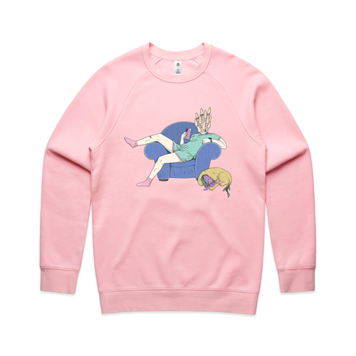 Chillin Jumper by Lonely Kids Club. All clothing from our T-shirts to our shorts and hoodies are ethically made, and printed packed and shipped from Sydney.