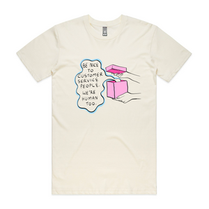 Customer Service Tee by Lonely Kids Club. All clothing from our T-shirts to our shorts and hoodies are ethically made, and printed packed and shipped from Sydney.
