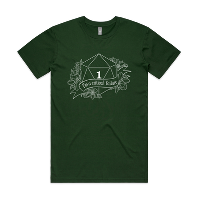 Critical Failure Tee by Lonely Kids Club. All clothing from our T-shirts to our shorts and hoodies are ethically made, and printed packed and shipped from Sydney.