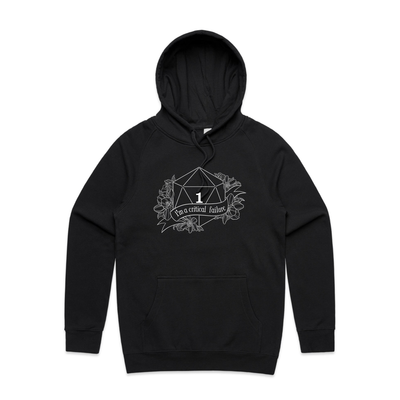 Critical Failure Hoodie by Lonely Kids Club. All clothing from our T-shirts to our shorts and hoodies are ethically made, and printed packed and shipped from Sydney.