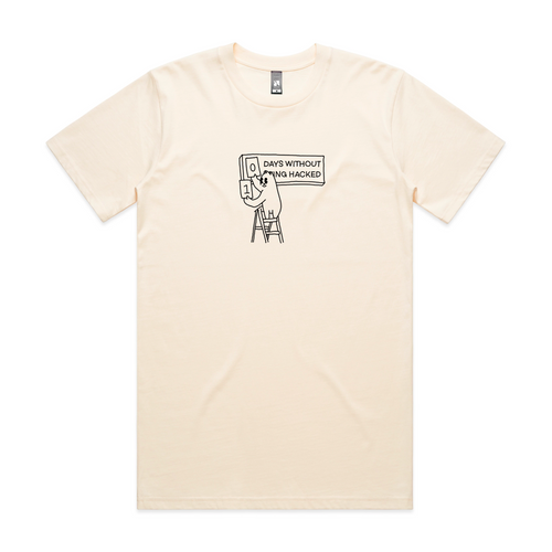 Days Without Hack Tee by Lonely Kids Club. All clothing from our T-shirts to our shorts and hoodies are ethically made, and printed packed and shipped from Sydney.