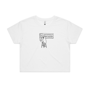 Days Without Hack Tee by Lonely Kids Club. All clothing from our T-shirts to our shorts and hoodies are ethically made, and printed packed and shipped from Sydney.