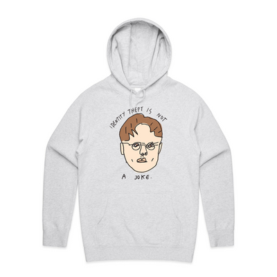 Identity Theft Hoodie by Lonely Kids Club. All clothing from our T-shirts to our shorts and hoodies are ethically made, and printed packed and shipped from Sydney.