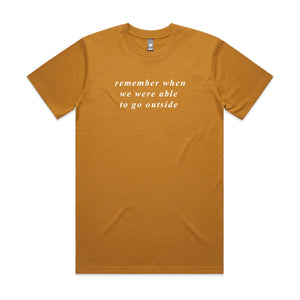 Remember Outside Tee by Lonely Kids Club. All clothing from our T-shirts to our shorts and hoodies are ethically made, and printed packed and shipped from Sydney.