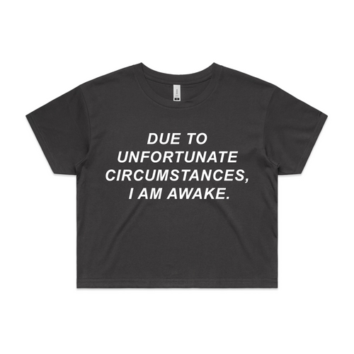 Unfortunate Circumstances Tee by Lonely Kids Club. All clothing from our T-shirts to our shorts and hoodies are ethically made, and printed packed and shipped from Sydney.