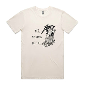 Hands Are Full Tee by Lonely Kids Club. All clothing from our T-shirts to our shorts and hoodies are ethically made, and printed packed and shipped from Sydney.