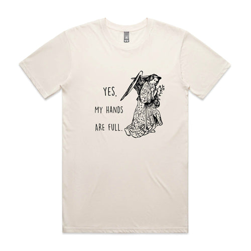 Hands Are Full Tee by Lonely Kids Club. All clothing from our T-shirts to our shorts and hoodies are ethically made, and printed packed and shipped from Sydney.