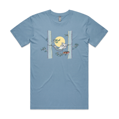 Koala Hammock Tee by Lonely Kids Club. All clothing from our T-shirts to our shorts and hoodies are ethically made, and printed packed and shipped from Sydney.