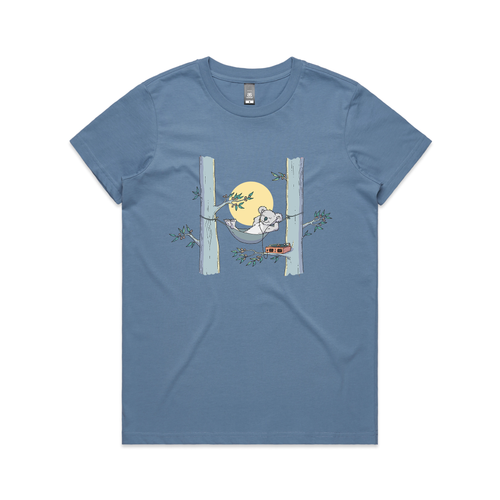 Koala Hammock Tee by Lonely Kids Club. All clothing from our T-shirts to our shorts and hoodies are ethically made, and printed packed and shipped from Sydney.