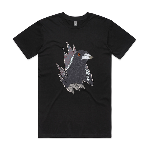 Magpie Attack Tee by Lonely Kids Club. All clothing from our T-shirts to our shorts and hoodies are ethically made, and printed packed and shipped from Sydney.
