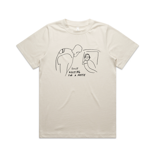 Waiting For A Mate Tee by Lonely Kids Club. All clothing from our T-shirts to our shorts and hoodies are ethically made, and printed packed and shipped from Sydney.