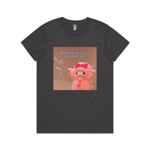 Love and Chaos Tee by Lonely Kids Club. All clothing from our T-shirts to our shorts and hoodies are ethically made, and printed packed and shipped from Sydney.