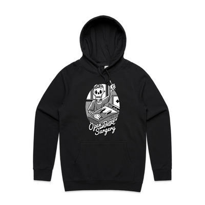 Open Dart Surgery Hoodie by Lonely Kids Club. All clothing from our T-shirts to our shorts and hoodies are ethically made, and printed packed and shipped from Sydney.