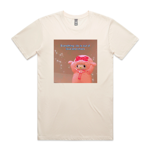 Love and Chaos Tee by Lonely Kids Club. All clothing from our T-shirts to our shorts and hoodies are ethically made, and printed packed and shipped from Sydney.