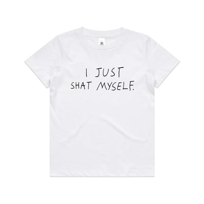 Just Shat Myself Kids Tee by Lonely Kids Club. All clothing from our T-shirts to our shorts and hoodies are ethically made, and printed packed and shipped from Sydney.