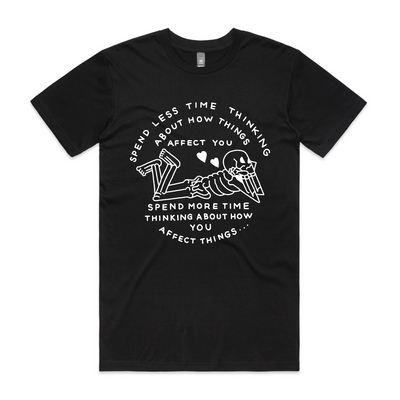 Spend Less Time Tee by Lonely Kids Club. All clothing from our T-shirts to our shorts and hoodies are ethically made, and printed packed and shipped from Sydney.