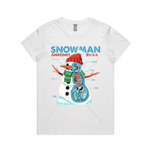 Snowman Anatomy Tee by Lonely Kids Club. All clothing from our T-shirts to our shorts and hoodies are ethically made, and printed packed and shipped from Sydney.