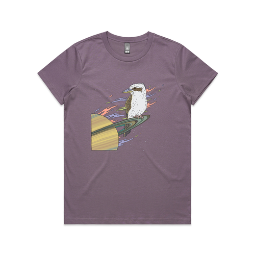 Space Kookaburra Tee by Lonely Kids Club. All clothing from our T-shirts to our shorts and hoodies are ethically made, and printed packed and shipped from Sydney.