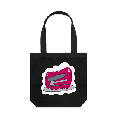 Stapler in Jello Tote by Lonely Kids Club. All clothing from our T-shirts to our shorts and hoodies are ethically made, and printed packed and shipped from Sydney.