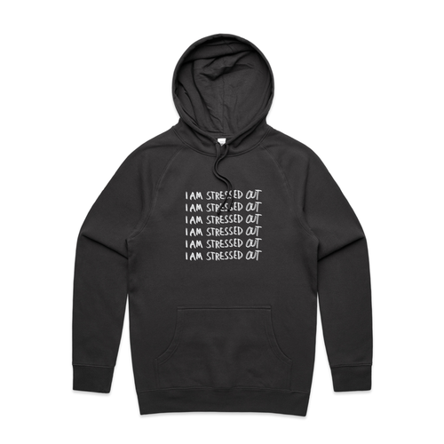 Stressed Out Hoodie by Lonely Kids Club. All clothing from our T-shirts to our shorts and hoodies are ethically made, and printed packed and shipped from Sydney.