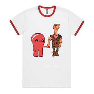 Plasmo and Corredor Ringer Tee by Lonely Kids Club. All clothing from our T-shirts to our shorts and hoodies are ethically made, and printed packed and shipped from Sydney.