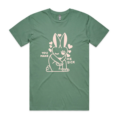 You Make Me Sick Tee by Lonely Kids Club. All clothing from our T-shirts to our shorts and hoodies are ethically made, and printed packed and shipped from Sydney.
